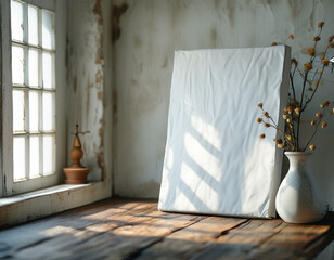 Empty white  frame mockup natural light, bright, feminine, summer, modern background