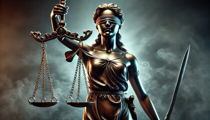 A statue of Lady Justice with scales and a blindfold