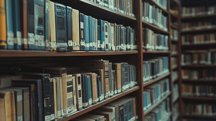 A Close-Up of Bookshelves in a Library