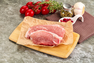 Raw pork steak for cooking