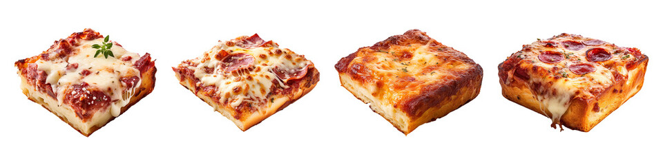 Set of square Piece of Sicilian Pizza isolated on transparent background