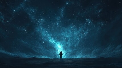 Fototapeta premium A Lone Figure Gazing at the Starry Sky