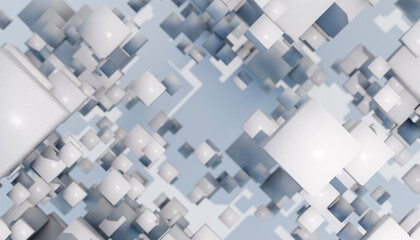 3D rendering of abstract cube blocks in exploding pattern