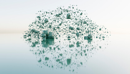 3D rendering illustration of turquoise color cubes