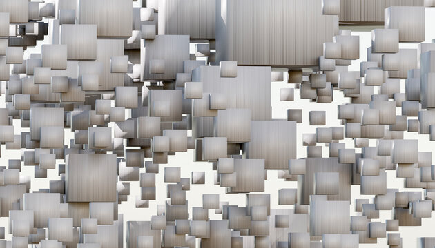 3D rendering of abstract geometric shapes in exploding pattern