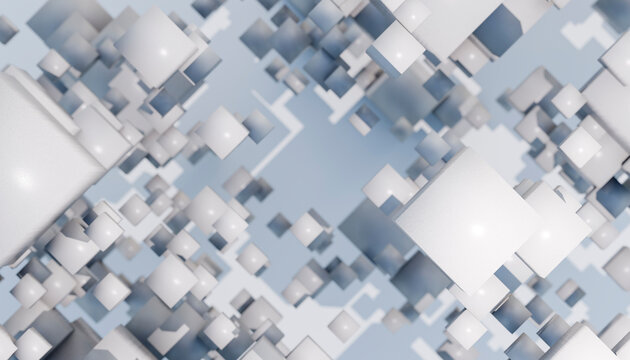3D rendering of abstract cube blocks in exploding pattern