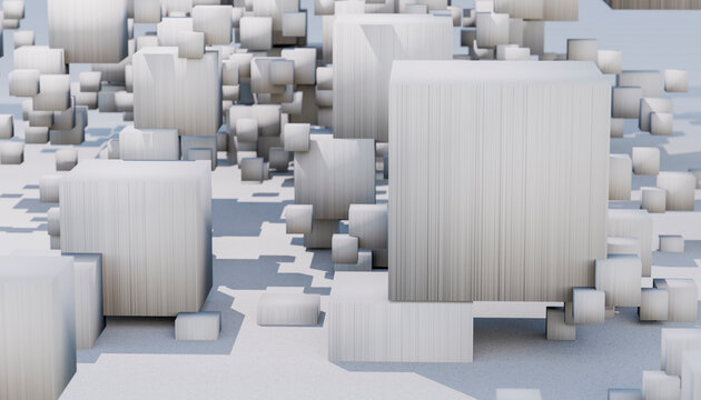 3D rendering of pixelated cubes shapes