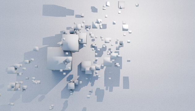 3D rendering of abstract pixelated cubes block shapes