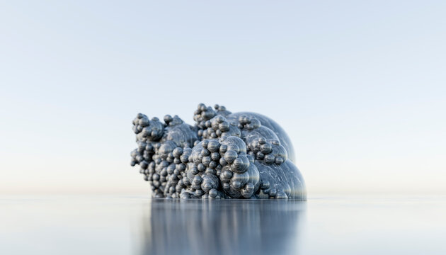 Abstract of 3D rendering water molecules and bubbles