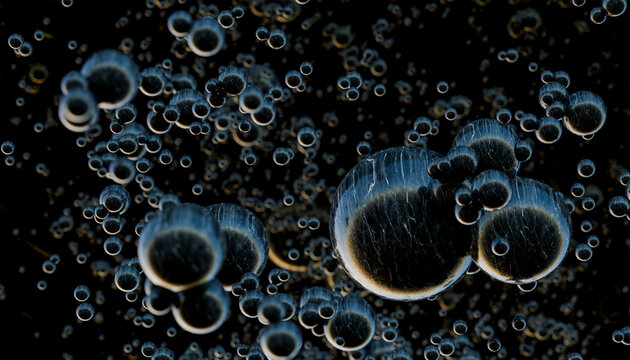 3D rendering of abstract water bubbles against black background