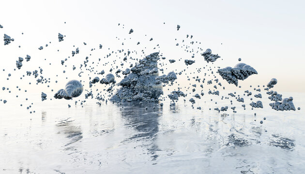 Abstract of 3D rendering bubbles and water molecules