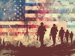 Military Veterans with American Flag.