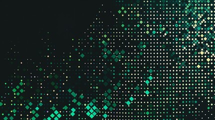 Abstract Green and White Geometric Pattern with Scattered Circles on Black Background