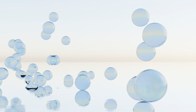 Illustration of 3D rendering transparent spheres against background