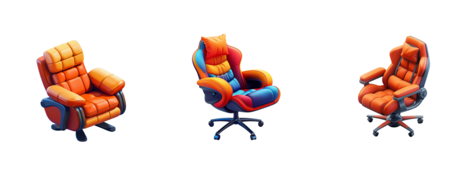 3D vector icon of Isometric Gaming Chair on a white background, with no shadows or gradients and a flat design, 2D illustration in the style of simple shapes and colorful vector graphics.