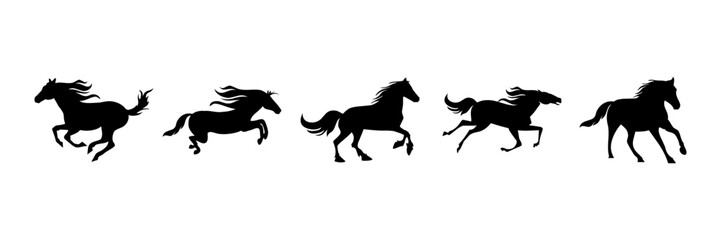 A collection of running horse silhouettes