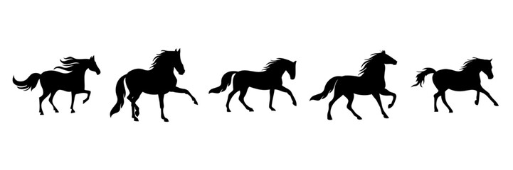 Obraz premium A collection of black horse silhouette vector illustrations
