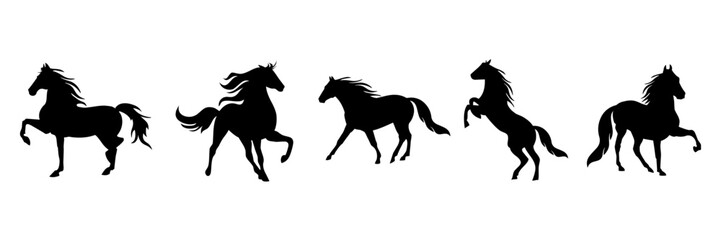 A collection of black horse silhouette vector illustrations