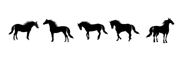 A collection of black horse silhouette vector illustrations