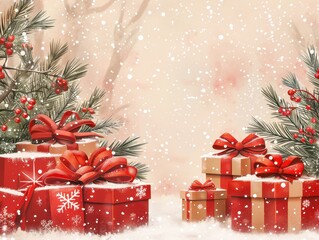 christmas background with gift boxes and christmas tree