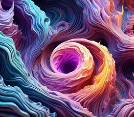 ''Vibrant Abstract Swirls'' The artwork showcases a rich blend of vivid colors, including purples, blues, and warm tones, creating a sense of depth and movement.