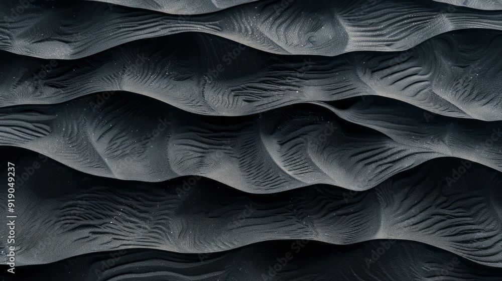 Poster The image is of a black sand beach with a wave pattern
