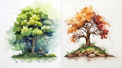 Autumn (Fall) beautiful watercolors tree art painting