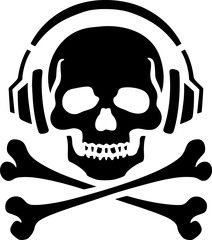 skull with headphones and crossbones vector icon