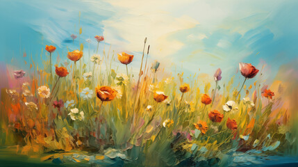 Flower nature field, artistic paint landscape