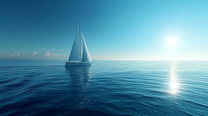 Obraz premium Yacht sailing on tranquil blue waters, clear sky with no clouds, bright daylight, detailed yacht and ocean textures, serene and peaceful setting, luxurious feel, hd quality, natural look.