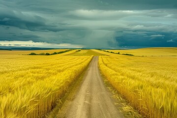 Endless Golden Wheat Field Under a Clear Blue Sky - Agricultural Splendor. Beautiful simple AI generated image in 4K, unique.