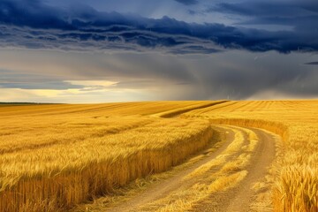 Fototapeta premium Endless Golden Wheat Field Under a Clear Blue Sky - Agricultural Splendor. Beautiful simple AI generated image in 4K, unique.