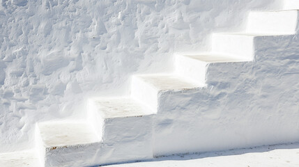 White stone stairs placed in front of a light wall, creating a subtle and elegant accent in the space.