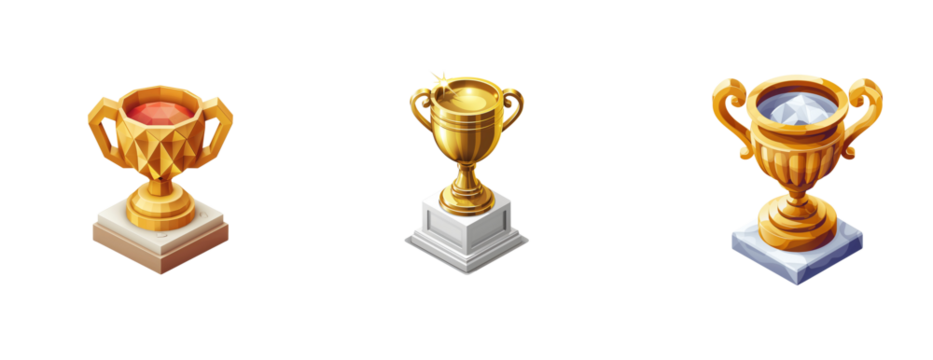 33D vector icon of Isometric trophy on a white background, with no shadows or gradients and a flat design, 2D illustration in the style of simple shapes and colorful vector graphics.