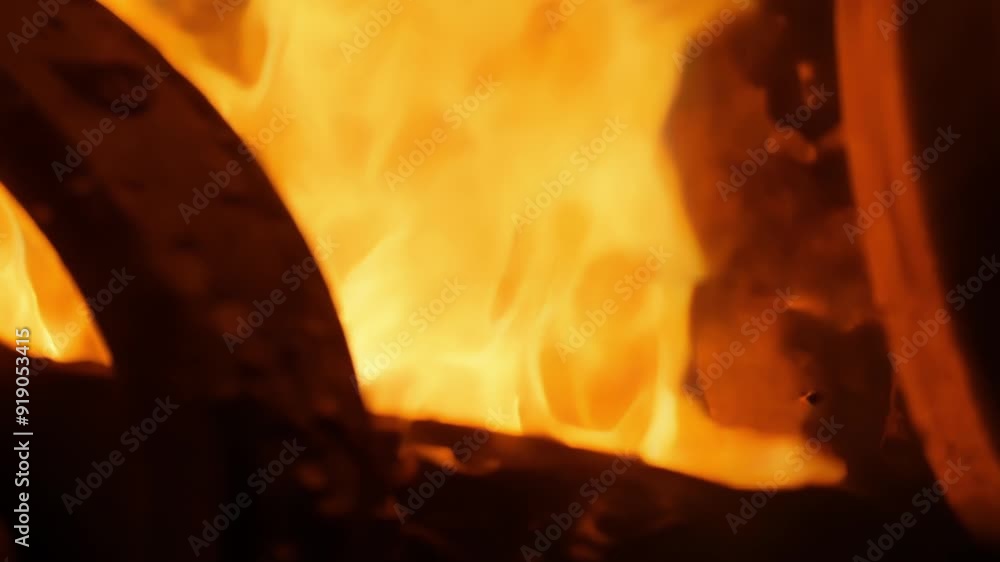 Poster a closeup view captures the initial flickers of orange flame as the engine gradually builds up to a 