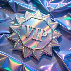 VIP Metallic Badge on Iridescent Holographic Background Showcasing Premium Exclusivity