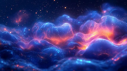 Obraz premium Abstract Digital Landscape with Glowing Particles