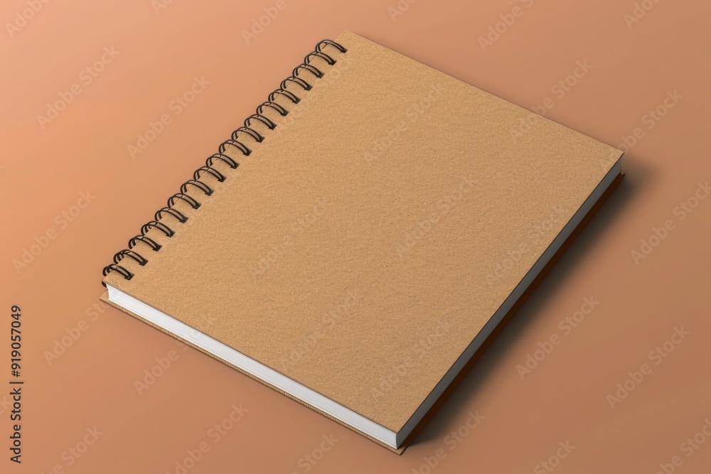 Poster a blank spiral notebook lying on a plain surface, ideal for writing or note-taking