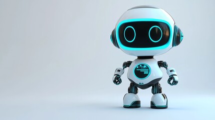 3d rendering cute and small artificial intelligence assistant robot with cartoon character work with virtual graphic display