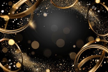 A black background featuring gold circles and sparkles, great for use in party or celebration themes