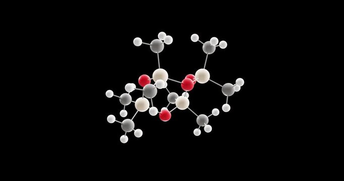 Octamethylcyclotetrasiloxane molecule, rotating 3D model of cyclomethicone, looped video on a black background