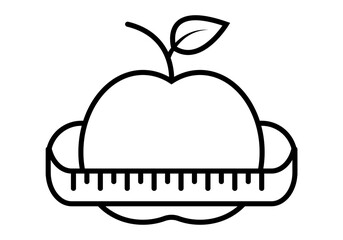 Icono negro de manzana con cinta métrica representando dieta saludable