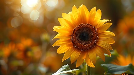 Fototapeta premium A close-up of a sunflower, intricate petal patterns, soft focus background, mystical and enchanting, anime style, hd quality, natural look. --ar 16:9 --v 6.0