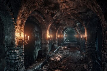 Tunnel illuminated by candles