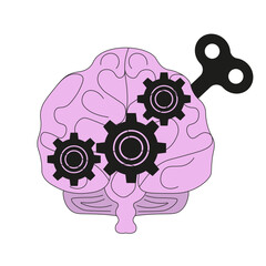 Clockwork toy isolated transparent background. Clockwork brain in flat style with gear wheel.  Vector illustration can used psychological infographics. EPS 10