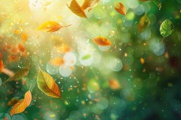 A bunch of leaves blowing away in the wind