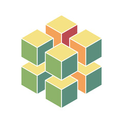 Obraz premium Cube logo, geometric vector design. Box logotype company, trendy techno emblem in isometric 3D style.