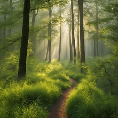 Energizing Morning Walk Through Dew-Covered Forest

