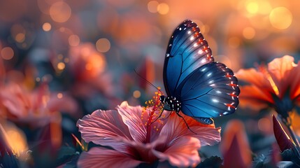 A hibiscus flower with butterfly wings, whimsical and fantastical, delicate and colorful, set against a vibrant meadow background, anime style, hd quality, vivid colors. --ar 16:9 --v 6.0