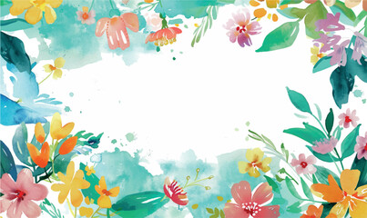 Ornament floral background frame, watercolor illustration, pastel colors	